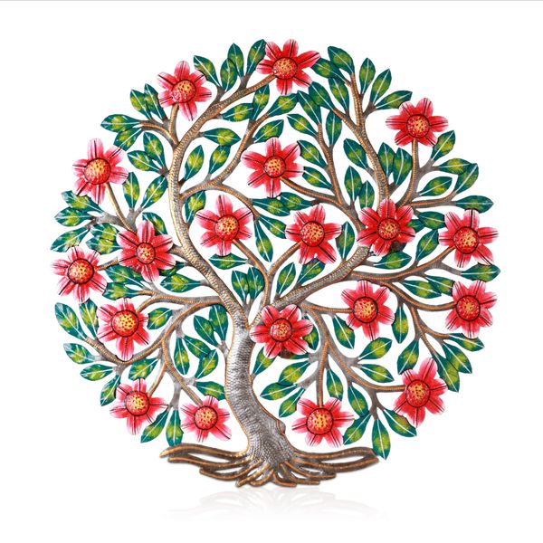 Vibrant 3D Flowering Tree Haitian Steel Drum Wall Art