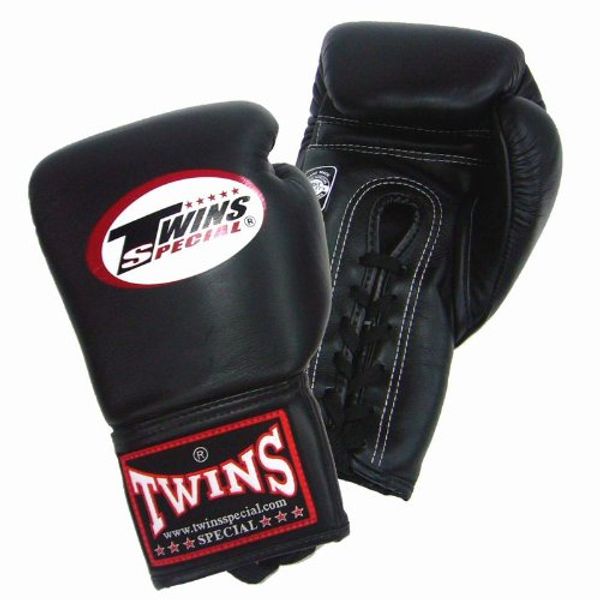 Twins Boxing Gloves (String) Made of Genuine Leather , black