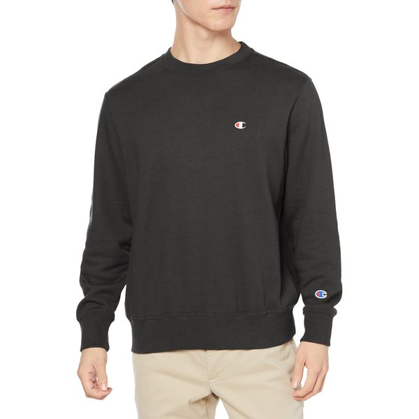 Champion C3-W001Z Men’s Crewneck Sweatshirt, Long Sleeves, Embroidered Logo, Amazon.co.jp Exclusive, Black