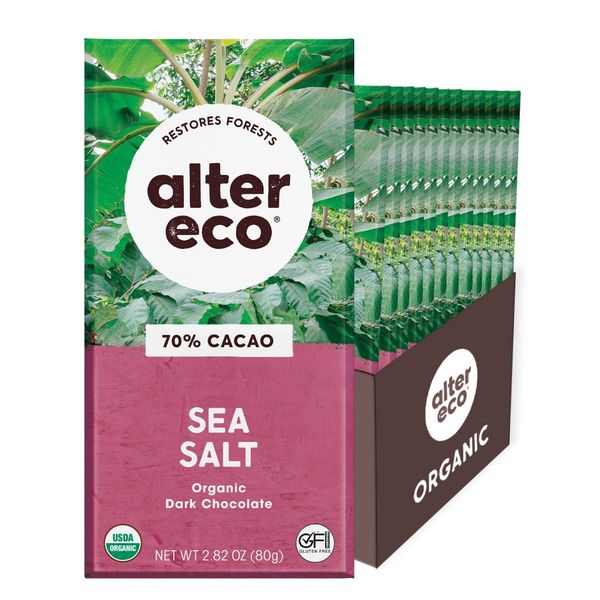 Alter Eco | Dark Chocolate Bars | Pure Dark Cocoa, Fair Trade, Organic, Non-GMO, Gluten Free (12-Pack Dark Sea Salt)