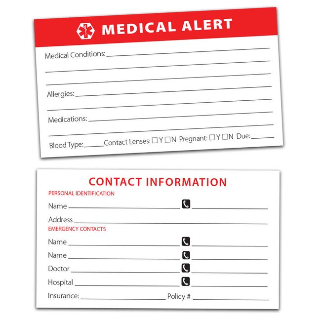 Medical Alert Cards - 10 Pack