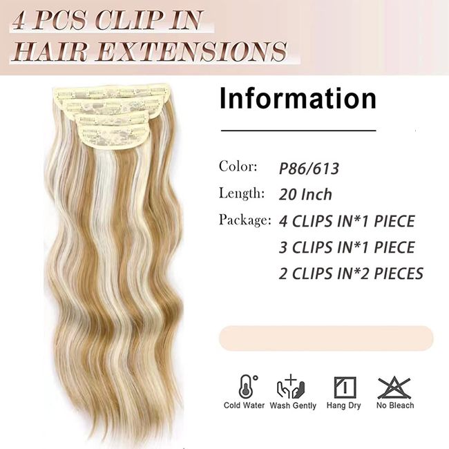 Clip in Extensions 50cm 4 Teiliges Set 200g wie Echthaar Haarverlängerung Haarteile Clip in Extension Lang Locken Synthetisch Haarteile für Damen (P86/613)