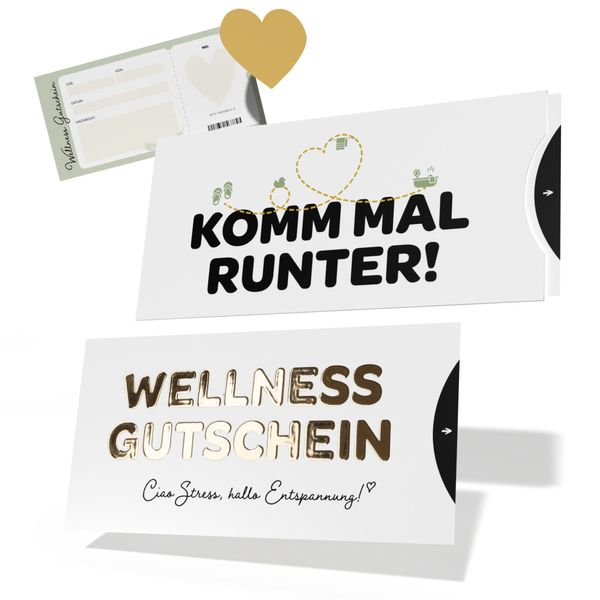 Creatastic® - Wellness Gutschein Verpackung [Hülle, Karte mit Golddruck, Rubbelaufkleber] DIN lang | Gutschein Wellness Karte | Wellness Geschenk | Wellness Geschenke für Frauen | Wellnessgutschein