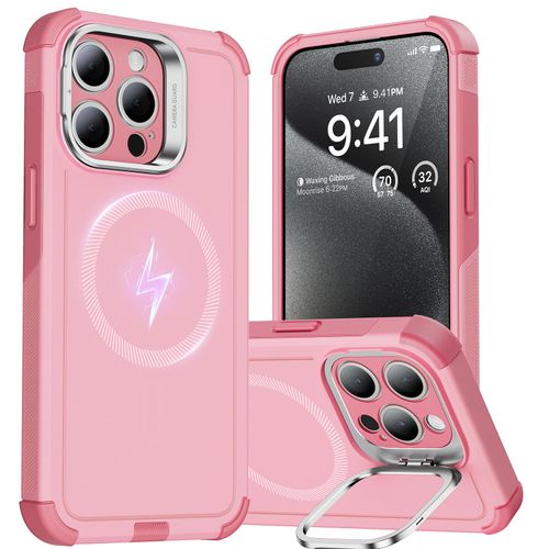 ESR for iPhone 15 Pro Max Case with Stand, 23 ft Military-Grade Drop Protection, Heavy Duty Magnetic Phone Case, Compatible with MagSafe Accessories, Cyber Series, Pink