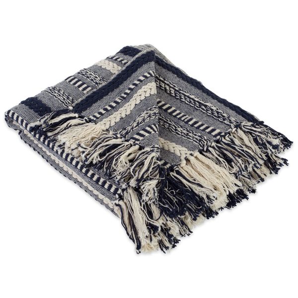 DII Braided Striped Decorative Throw Blanket, 50x60, Navy