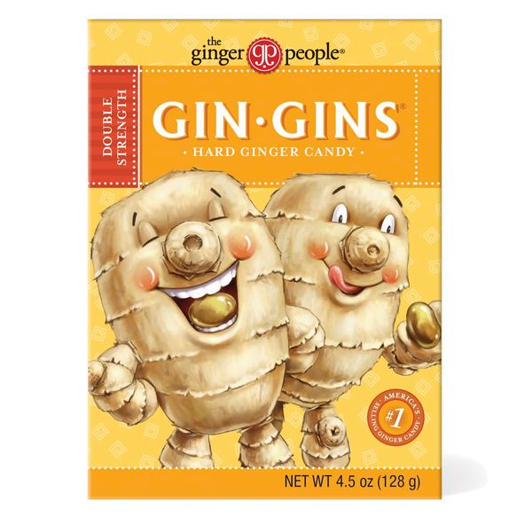 GIN GINS Double Strength Ginger Hard Candy by The Ginger People – Anti-Nausea and Digestion Aid, Individually Wrapped Healthy Candy - Double Strength Ginger Flavor, 4.5oz Boxes - Pack of 12