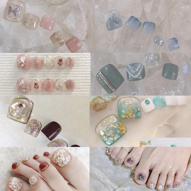 8 Pieces, 112 Stickers, Nail Stickers, For Feet, Popular, Nail Stickers, Gel Nails, Just Stick On, Feet, 3D, No Damage, Nail Stickers, For Feet, Popular, Simple, Pink, Blue, Green, Red, Nail Design, Spring, Summer, Autumn, Winter, Cute, Popular, Stylish, 