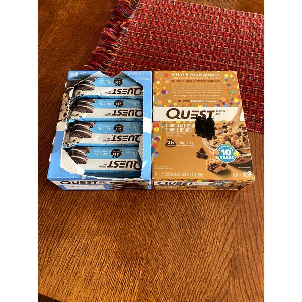 Lot of 24 Quest Protein Bar  Chocolate Chip Cookie Dough and Cookies & Cream