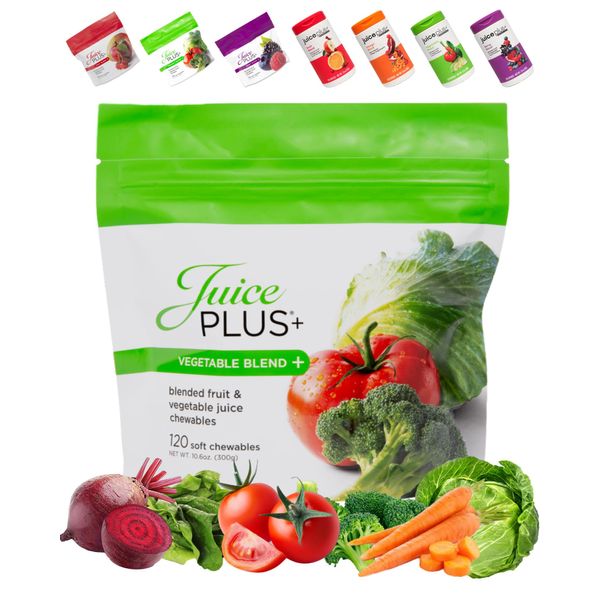 11 Different Green/Orange Vegetables Mixed in Juice Plus Vegetable Blend,A Delicious Vegan Chewable Gummy for Kids & Adults to Intake Multi-Vitamins & Antioxidants,120 Count per Bag for 60 Servings