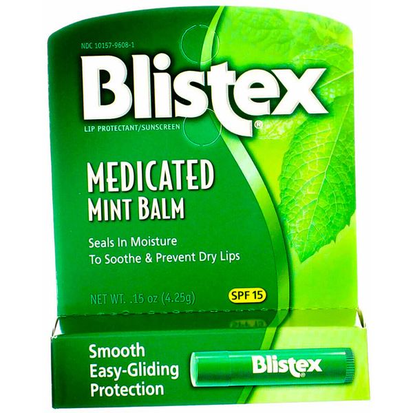 3 Pack Blistex Medicated Lip Balm Stick, Mint, SPF 15, 0.15 oz