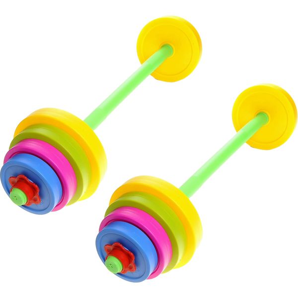 PowerTRC Barbell Exercise Pretend Play Beach Toy for Kids | Fill Adjustable Weights with Water or Sand | Workout, Gym, Weightlifting, Powerlifting Toy for Age 3+ (2 Packs)