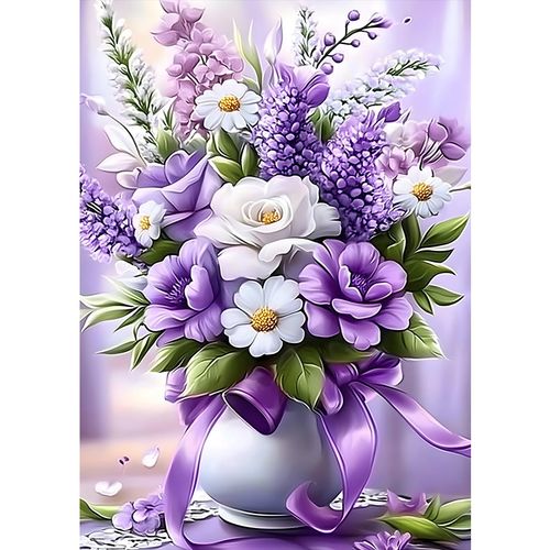 MXJSUA Purple Bouquet 5D Diamond Painting Kits for Adults, Flower Vase Diamond Art Kits for Beginner, DIY Full Round Drill Diamond Dots Gem Art Kits for Home Wall Decor 12x16 Inch