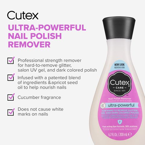 Cutex Ultra-Powerful Gel Nail Polish Remover (200ml) for Removal Of Stubborn Gels, Glitter & Dark Shades, for all Nail Types, Oil Blend, Dermatologist Tested