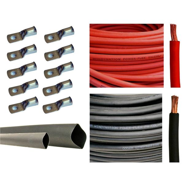 6 Gauge 6 AWG 5 Feet Red + 5 Feet Black Welding Battery Pure Copper Flexible Cable + 10pcs of 3/8" Tinned Copper Cable Lug Terminal Connectors + 3 Feet Black Heat Shrink Tubing