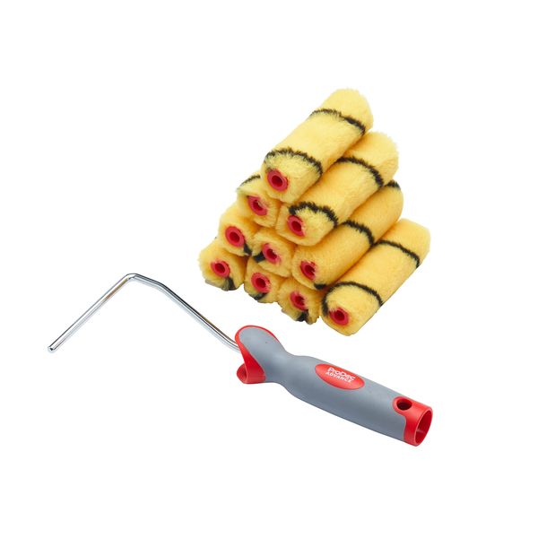 ProDec 11 piece 4" Medium Pile Woven Mini Rollers for Emulsion Paint with Soft Grip Frame