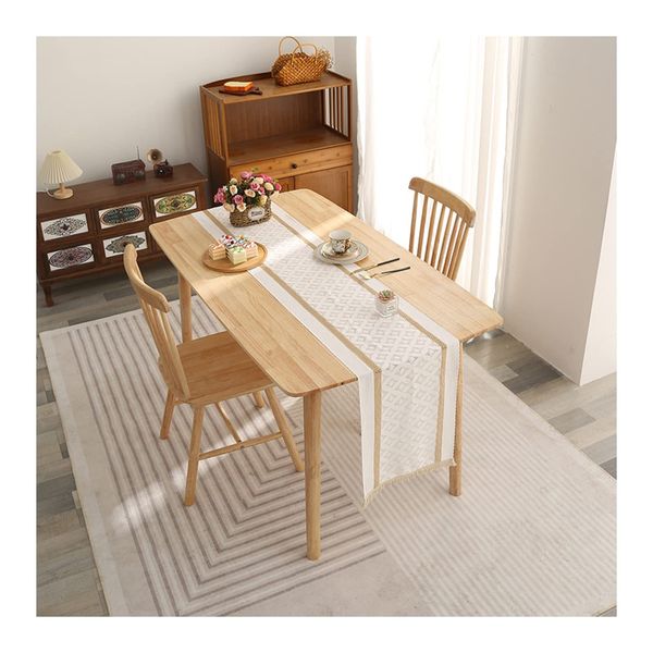 White Coffee Dining Table Table Runner, Lace Geometric Hollow Out 70 Inch Table Runner for Everyday Use