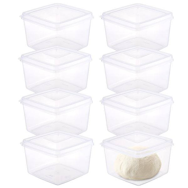 BSTKEY 8 Packs Clear Pizza Dough Proofing Box, Stackable Square Dough Proofing Container Small Dough Proofing Storage Organizer with Lid Candy Cookie Storage Box