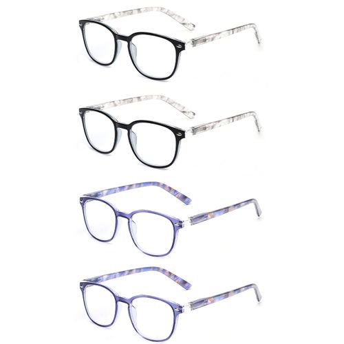 JM Reading Glasses Women with Spring Hinge 4 Pack, Lightweight Quality Vintage Readers Colorful Square Glasses for Ladies +1.75 Magnifying