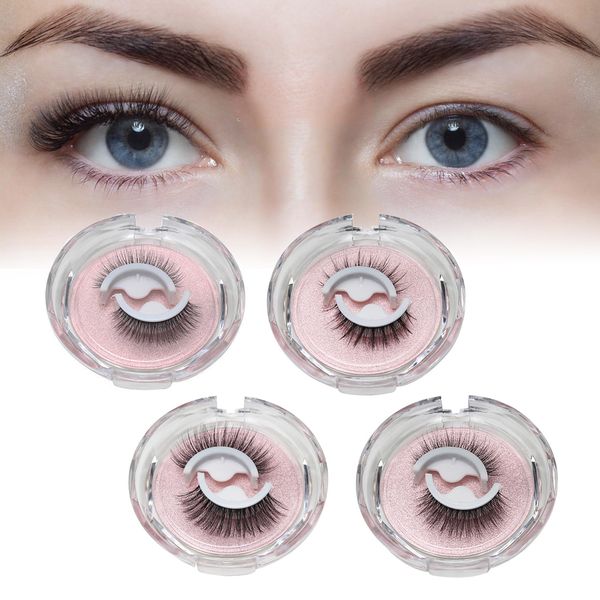 4 Paar Wiederverwendbar Selbstklebende Wimpern,3D-Wimpern Sind Dick und Geschwungen,Kein Kleber Oder Eyeliner Erforderlich Künstliche Wimpern,Natürlich und Leicht zu Tragen mit Tragbarer Box