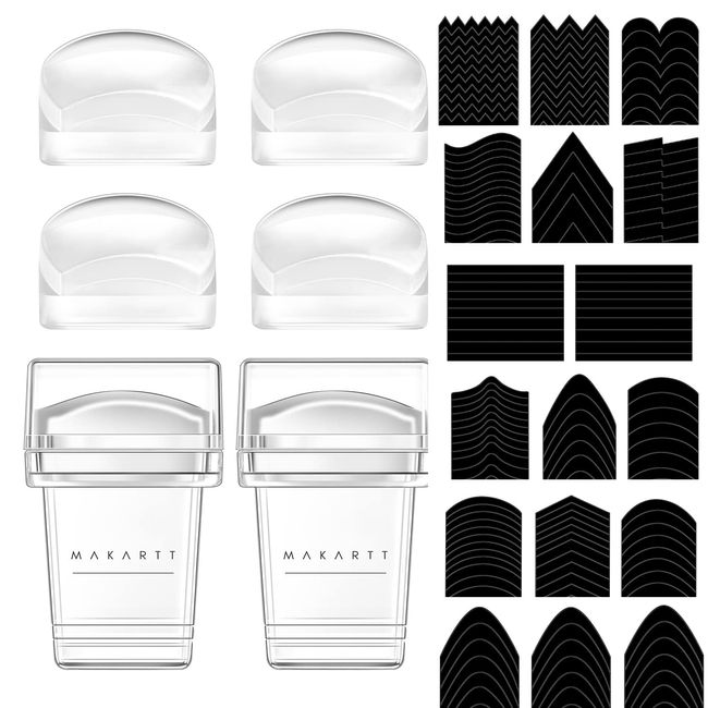 Makartt Nail Stamping Kit 12pcs, Clear Silicone Jelly Stamper for Nails, French Tip Nail Stamp, Nail Stamper with Nail Stickers Replaceable Nail Stamp Head for French Manicure (12pcs)