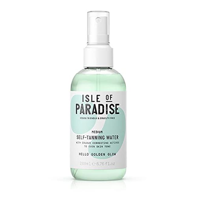 Isle of Paradise Self Tanning Water, Medium (Golden Glow) - Color Correcting and Red Cancelling Self Tan Spray, Vegan and Cruelty Free, 6.76 Fl Oz