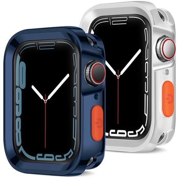 ZZDZZ 2 Pack Rugged Case Compatible with Apple Watch Case 45mm 44mm, Durable Soft TPU Shockproof Protective Bumper Cover Compatible with iWatch Series 9/8/7/6/SE/5/4 (Plating Blue/Clear)