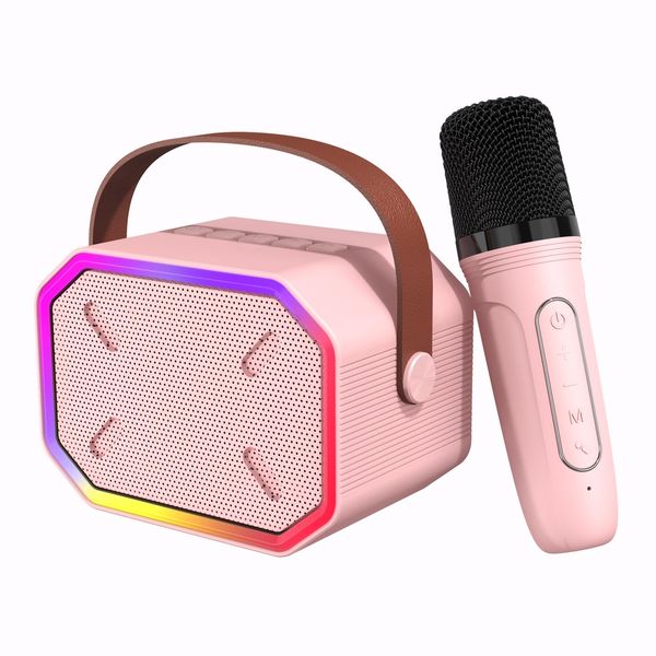 Mijiaowatch Karaoke Machine for Kids, Portable Bluetooth Speakers with Wireless Microphone Karaoke for Kids and Adults with LED Lights, Gifts for Girls and Boys Birthday Home Party - Pink