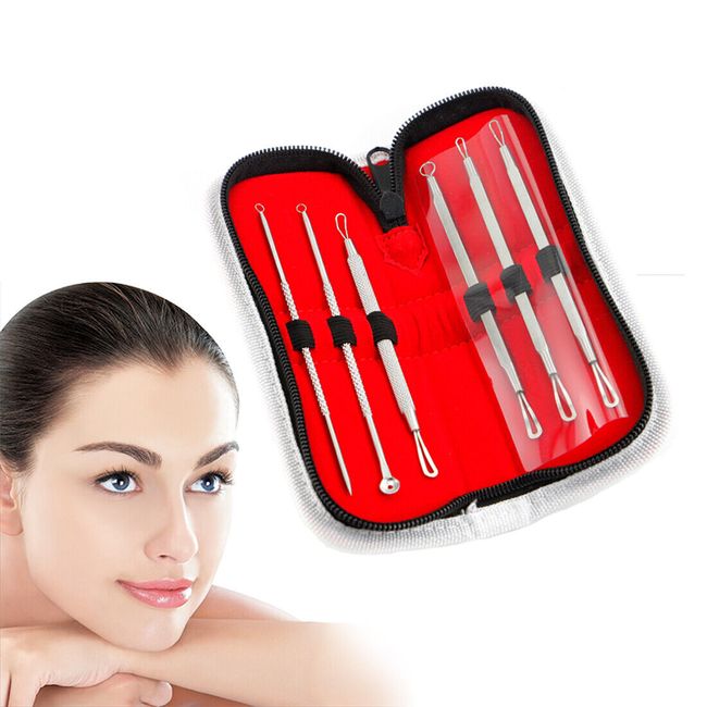 6PCS Blackhead Acne Comedone Pimple Extractor Remover Tool Stainless Kit