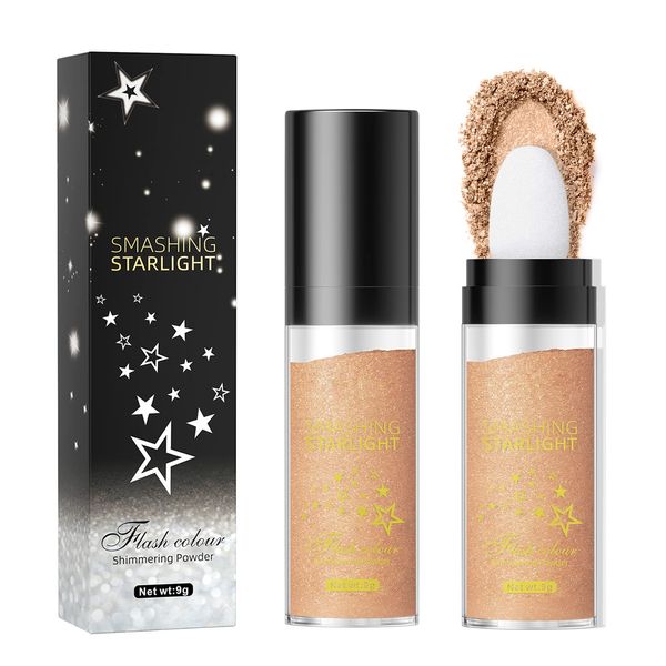 Highlight-Patting-Puder,Highlighter Powder Stick,Fairy Highlighter Powder Body Highlighter für Gesicht und Körper,aufhellender,konturierender Hochglanz-Glitzerpuder Highlight-Make-up-Puder-Rouge