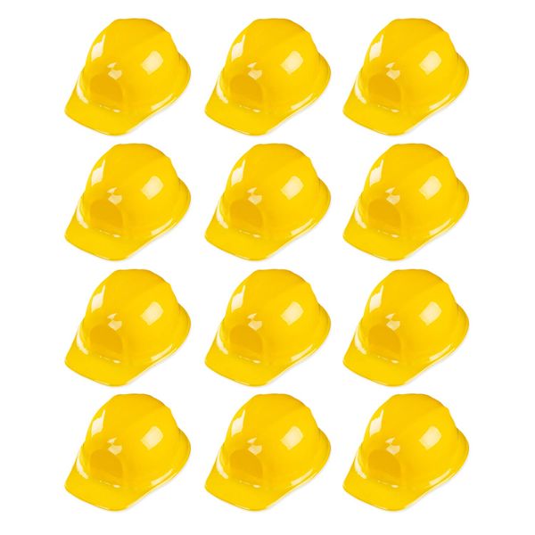 Super Z Outlet 12 Pack Yellow Construction Hard Hat Plastic Birthday Party Supplies Worker Caps Set Halloween Costume Toy