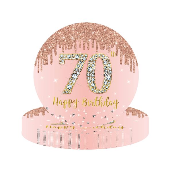 YAAVAAW Happy 70th Birthday Paper Plates 9" Rose Gold,16Pcs Womens Birthday Party Plates Tableware,70th Birthday Decorations Plates for Women,Her 70th Birthday Party Supplies Table Decorations