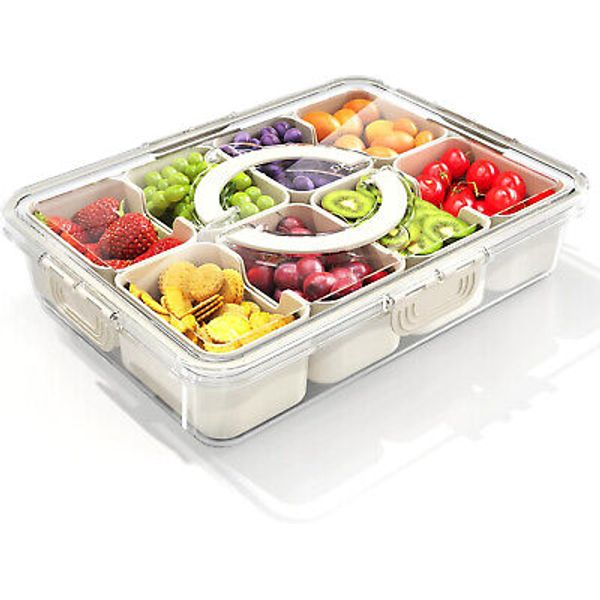 Snackle Box Container, 8-Compartment Divided Serving Tray with Lid, Snack Box