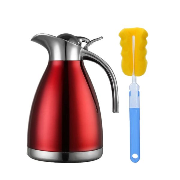 Vacuum Jug 304 Stainless Steel Double-Wall Thermal Carafe Coffee Pot Anti-Leakage Anti-Splashing Juice Milk Tea Pot Insulation (Red, 1L)