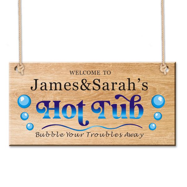 Personalised Hot Tub Sign Wooden Welcome Sign Home Décor Hot Tub Accessories Novelty Garden Shed Pool Hanging Plaque Home Gifts Funny Signs with Any Name(Design 1)