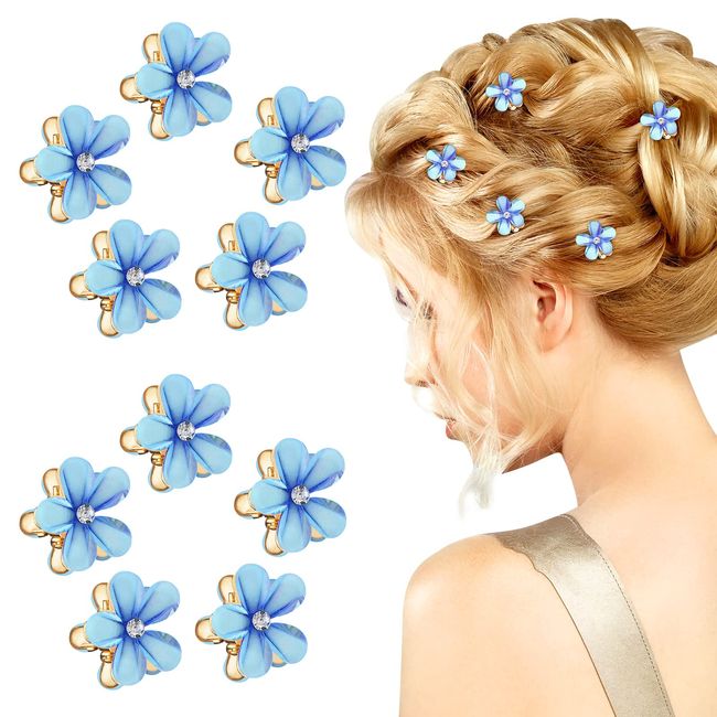 PROUSKY 10 Pieces Pearl Hair Clip Mini Claw Clips, Flower Claw Clips Vintage Flower Mini Claw Grips, Hair Accessories for Women Girls(Blue)