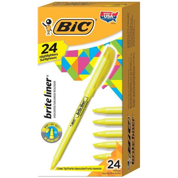 BIC Brite Liner Highlighter, Chisel Tip, Yellow, 24-Count