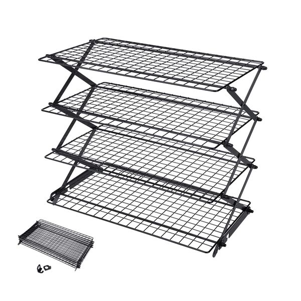 Geesta 2/3/4-Tier Upgraded Collapsible Cooling Rack with Adjustable 3 Setting Design Stackable Roasting Cooking Drying Wire Cooling Rack for Cookies Baking Gifts for Women