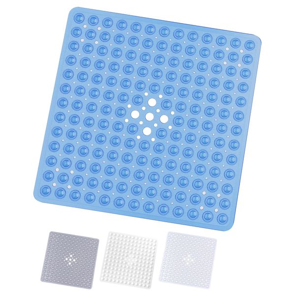 Yorkshire Bedding Bath Mat Non Slip - 53x53cm Square Shower Mat with 164 Strong Suction Cups Grip and Drain Holes - Soft Rubber Bathroom Mats Machine Washable (Blue)