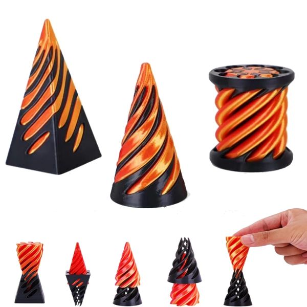 3 PCS Impossible Cone,Spiral Cone Fidget Toy,Pyramid Passthrough Sculpture,3D Printed Spiral Cone,Desk Toy,Mini Cone Funny Desktop Decoration for Home Office Desk (3pcs (Pyramid+Cone+Cylinder))