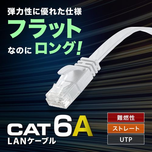 Sanwa Supply KB-FL6AL-30W Category 6A Flat LAN Cable (White, 30 m)