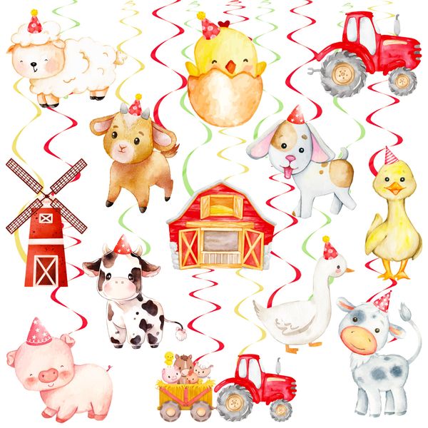 Farm Animal Party Hanging Swirls Farm Birthday Party Decoration Farm Animal Themed Swirl Ceilings Barnyard Party Hanging Streamers for Farm Theme Barn Party Baby Shower Supplies