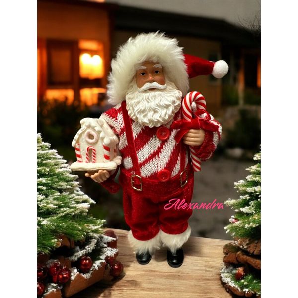 Kitchen Santa Peppermint Candy, Gingerbread House 10" Christmas Table Decor New