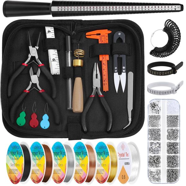 Audab Jewelry Wire Wrapping Jewelry Making Supplies Kit, Ring Sizer Measuring Tools Kit with Tools, Ring Craft Wires, Jewelry Findings for Rings Repair