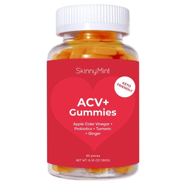 SkinnyMint Keto Apple Cider Vinegar Gummies to Boost Digestion and Promote Gut Health, Enriched with Probiotics, Turmeric & Ginger, Gluten Free Chewable ACV+ Gummies 60 Count(222 G)