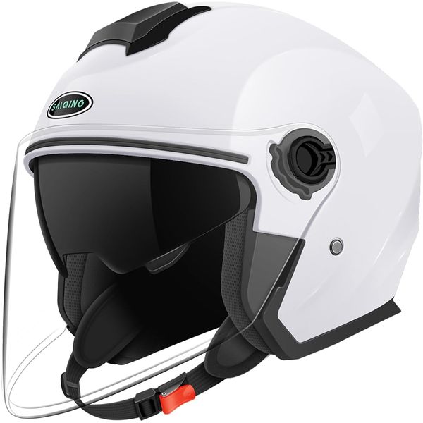 3/4 Open Face Motorcycle Helmets DOT Approved Motocross Helmet (White, Large)
