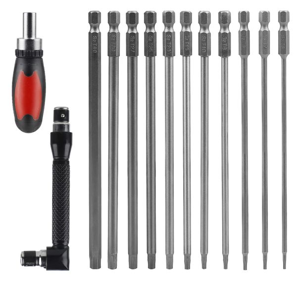 CPROSP Torx Screwdriver Set, 150 mm Long, Long Torx Bit with 2 Torx Screwdrivers, T6, T7, T8, T9, T10, T15, T20, T25, T27, T30, T40, S2 Steel, Star Head