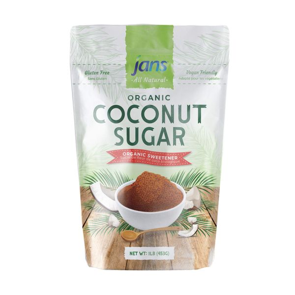 Jans Organic Coconut Sugar 16 oz | Made from Fresh Coconut | Gluten-Free | Non-GMO | Low Glycemic | Paleo & Vegan Friendly | Mild Caramel Flavor | USDA Certified Organic (Pack of 1)