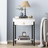 round End Table with Drawer, Modern 2 Tier Nightstand with Shelf, Small Side Tab