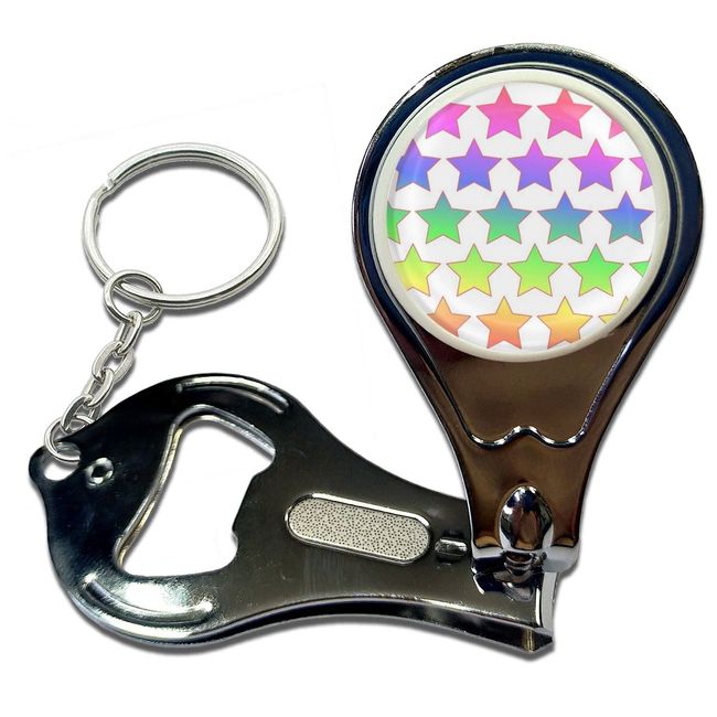 BadgeBeast.co.uk Rainbow Star Pattern - Key Ring Bottle Opener and Nail Clipper