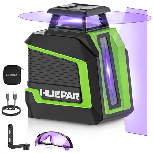 360° Laser Level, HUEPAR 82-165Ft 3 Brightness Levels Self Leveling Laser Level with Pulse Mode, Purple High Penetration Laser Rechargeable Li-ion Battery Lazer Leveler Tool for Indoor DIY Project